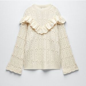 NWT Zara Ruffled Knit Sweater With Lace Ruffle Size M